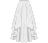 Women's Vintage A-Line Maxi Skirt with Asymmetrical High-Low Hem & Elastic High Waist - Medieval Costume Pleated Skirt for Renaissance Fairs, Cosplay & LARP Events White