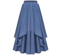 Women's Vintage A-Line Maxi Skirt with Asymmetrical High-Low Hem & Elastic High Waist - Medieval Costume Pleated Skirt for Renaissance Fairs, Cosplay & LARP Events Blue
