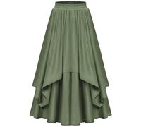 Women's Vintage A-Line Maxi Skirt with Asymmetrical High-Low Hem & Elastic High Waist - Medieval Costume Pleated Skirt for Renaissance Fairs, Cosplay & LARP Events Green