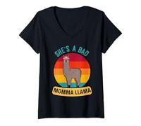 Women's Vintage Alpaca She's A Bad Momma Llama Mother's Day V-Neck T-Shirt