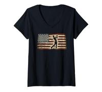 Women's Vintage American Flag Golfer V-Neck T-Shirt