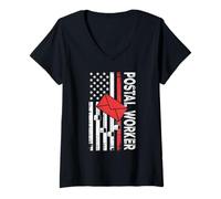 Women's Vintage American Flag Postal Worker On a Daily Mail Route V-Neck T-Shirt