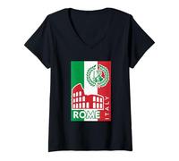 Womens Vintage Ancient Roma Colosseum On Italian Flag Italy Travel V-Neck T-Shirt