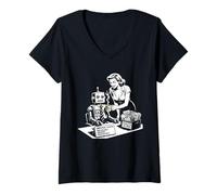 Women's Vintage Anti AI Job Loss Artificial Intelligence Graphic V-Neck T-Shirt