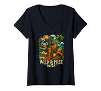 Womens Vintage Australia Wild & Free in OZ Shirt Kangaroo Koala V-Neck T-Shirt