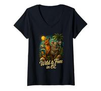 Womens Vintage Australia Wild & Free in OZ Shirt Kangaroo Koala V-Neck T-Shirt