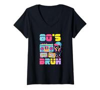 Women's Vintage Back to The 80s Retro Boombox 80's Bruh V-Neck T-Shirt