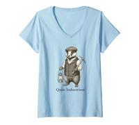 Women's Vintage Badger Quite Industrious | Retro Victorian Steampunk V-Neck T-Shirt