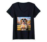 Women's Vintage Beagle Boba Tea Bubble Funny Boys Girls Costume Meme V-Neck T-Shirt