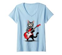 Womens Vintage Bengal Cat Playing Guitar Funny Kitten Cat Bengal V-Neck T-Shirt