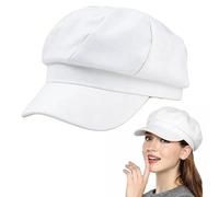 Women's Vintage Beret Hat - French Style Peaked Cap, Womens Newsboy Cap,Octagonal Hats, Solid Color Octagonal Newsboy Cap, Ladies Baker Boy Hat White
