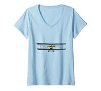 Women's Vintage Bi-Plane Illustration T-Shirt V-Neck T-Shirt