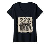 Womens Vintage Black African American Cowgirl Western Country Rodeo V-Neck T-Shirt