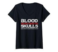 Womens Vintage Blood For The Blood God Skulls For The Skull Throne V-Neck T-Shirt