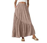 Women's Vintage Boheme Skirt - Long Pleated Patchwork Pleated Skirt with Wide Legs A-Line Style Summer Style High Waist Elastic Slim Fit Elegant Party Skirt