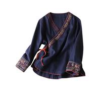 Womens Vintage Boho Linen Tops Shirt Bohemian Style Embroidered Floral Blouses 2025 Indian Ruffle Tunic for Seniors Trendy Loose Gauze Boho Peasant Western Women's Lace Club Navy