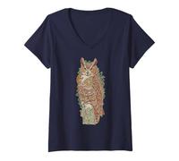 Womens Vintage Boho Owl Mandala Folk Art V-Neck T-Shirt