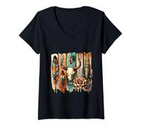 Women's Vintage Boho South Western Steer Skull Bohemian Graphic V-Neck T-Shirt