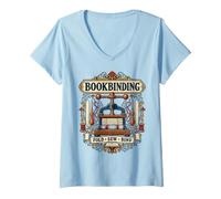 Women's Vintage Bookbinding Fold Sew Bind Bookbinder Distressed Art V-Neck T-Shirt