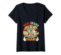 Womens Vintage Brains Funny Joke More Halloween Zombie Costume Man V-Neck T-Shirt