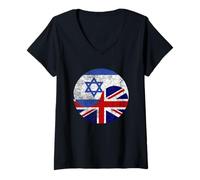 Womens Vintage British & Hebrew Flags, UK and Israel V-Neck T-Shirt