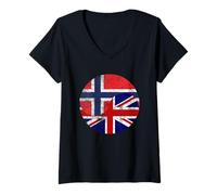 Womens Vintage British & Norwegian Flags, UK and Norway Tee V-Neck T-Shirt