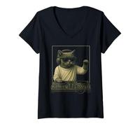 Womens Vintage British Shorthair Cat Playing DJ for Music Lovers V-Neck T-Shirt