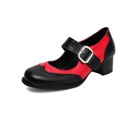 Women's Vintage Brogue Oxford Shoes British Style Round Toe Two-Tone Block Heel Ankle Strap Dress Shoes Retro Lace-Up Office Pumps (red,4.5)