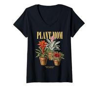 Women's Vintage Bromeliad Plant Mom Nature Flora Gardener V-Neck T-Shirt