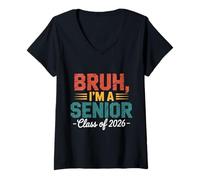 Womens Vintage Bruh I'm A Senior Class Of 2026 Funny School V-Neck T-Shirt