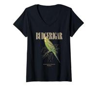 Women's Vintage Budgerigar Bird Watching Art Nature Love Birds V-Neck T-Shirt