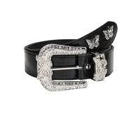 Womens Vintage Butterfly Diamond Buckle Belt Stone Pattern Decorated Butterfly Belts for Jeans Dress (Black)