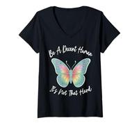 Womens vintage butterfly Retro Be A Decent Human It's Not That Hard V-Neck T-Shirt