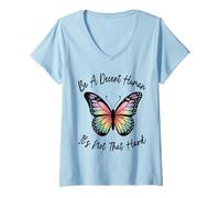 Womens vintage butterfly Retro Be A Decent Human It's Not That Hard V-Neck T-Shirt