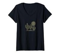 Women's Vintage Cactus Moon Desert Silhouette Graphic, National Park V-Neck T-Shirt