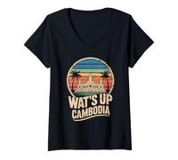 Womens Vintage Cambodia, Angkor Wat Temple, South East Asia V-Neck T-Shirt