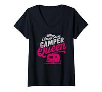 Women's Vintage Camper Queen RV Vibes Camping Parking Autograph V-Neck T-Shirt