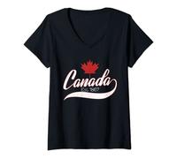 Womens Vintage Canada Est. 1867 Maple Leaf Gift V-Neck T-Shirt