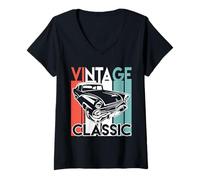 Womens Vintage Cars, Classic American Muscle Retro Rides Hot Rod V-Neck T-Shirt