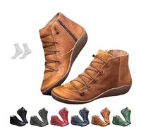 Women's Vintage Casual Short Ankle Boots, 2025 New Comfortable Lightweight Round Head Slip on Lace Up Side Zipper Retro Flat Booties(Yellow,4 UK)