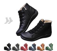 Women's Vintage Casual Short Ankle Boots, 2025 New Comfortable Lightweight Round Head Slip on Lace Up Side Zipper Retro Flat Booties(Black,4 UK)