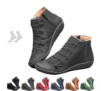 Women's Vintage Casual Short Ankle Boots, 2025 New Comfortable Lightweight Round Head Slip on Lace Up Side Zipper Retro Flat Booties(Grey,5 UK)