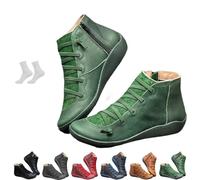 Women's Vintage Casual Short Ankle Boots, 2025 New Comfortable Lightweight Round Head Slip on Lace Up Side Zipper Retro Flat Booties(Green,6 UK)