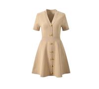 Women's Vintage Casual V-Neck Short Sleeve Single-Breasted Solid Color Knits A-Line Mini Dress Khaki XL