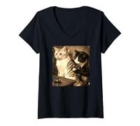 Women's Vintage Cat Tattoo Artist Inking Tabby Stripes Funny Meme V-Neck T-Shirt
