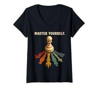 Women's Vintage Chess Lover Master Yourself Chess Player Mens Boy V-Neck T-Shirt