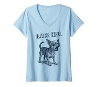 Womens Vintage Chihuahua 'Raise Hell' Barking Chihuahua V-Neck T-Shirt