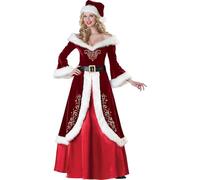Women's Vintage Christmas Dress, Adult Deluxe Christmas Outfits 3pcs Set, Cosplay Suit, Women's Plus Size Mrs Santa, Womens Miss Santa Fancy Dress Costume, S-4XL B,L