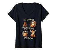 Womens Vintage Christmas Magical Time Family Holidays Design V-Neck T-Shirt