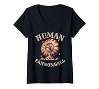 Womens Vintage circus human cannonball party squad Retro team V-Neck T-Shirt